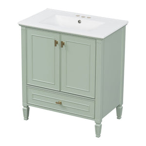 English Elm Video 30 Inch Freestanding Bathroom Vanity Solid Rubberwood Frame with Ceramic Undermount Sink Green N759P448335F