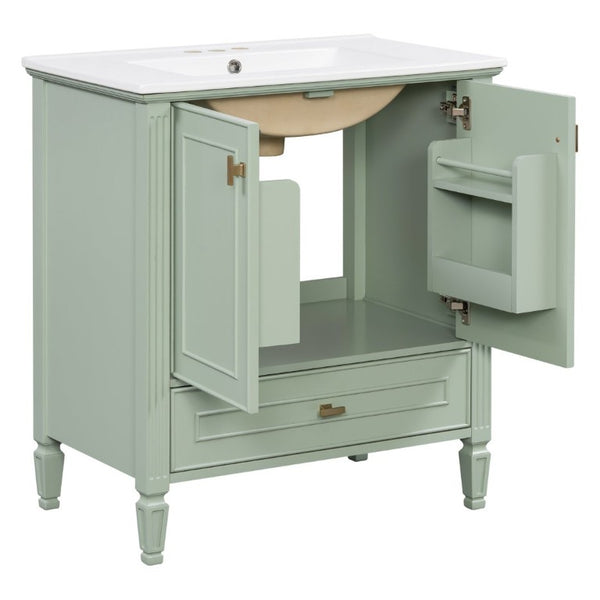 English Elm Video 30 Inch Freestanding Bathroom Vanity Solid Rubberwood Frame with Ceramic Undermount Sink Green N759P448335F
