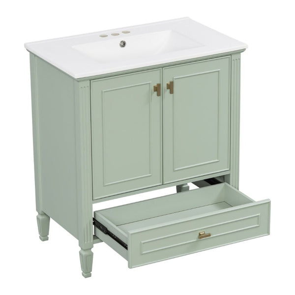 English Elm Video 30 Inch Freestanding Bathroom Vanity Solid Rubberwood Frame with Ceramic Undermount Sink Green N759P448335F