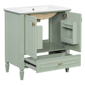 English Elm Video 30 Inch Freestanding Bathroom Vanity Solid Rubberwood Frame with Ceramic Undermount Sink Green N759P448335F