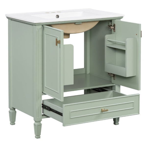 English Elm Video 30 Inch Freestanding Bathroom Vanity Solid Rubberwood Frame with Ceramic Undermount Sink Green N759P448335F