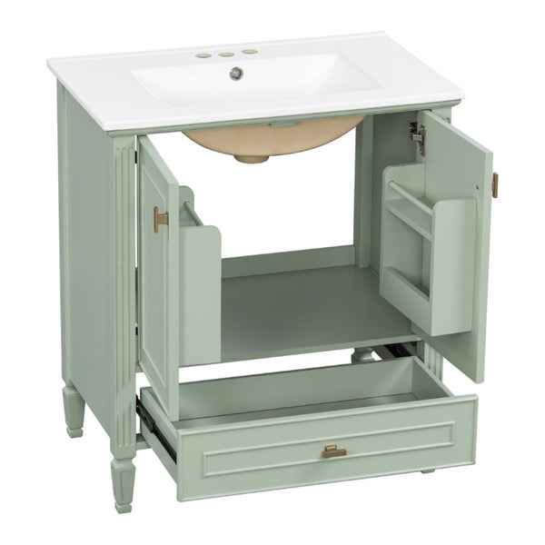 English Elm Video 30 Inch Freestanding Bathroom Vanity Solid Rubberwood Frame with Ceramic Undermount Sink Green N759P448335F