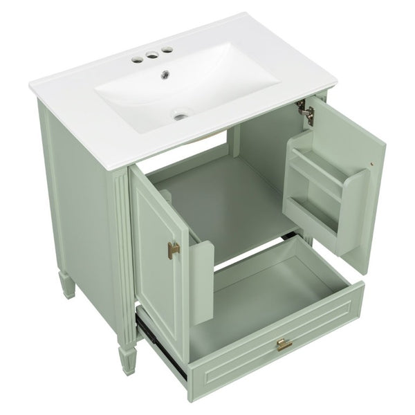 English Elm Video 30 Inch Freestanding Bathroom Vanity Solid Rubberwood Frame with Ceramic Undermount Sink Green N759P448335F