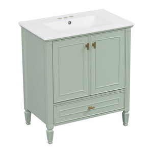 English Elm Video 30 Inch Freestanding Bathroom Vanity Solid Rubberwood Frame with Ceramic Undermount Sink Green N759P448335F