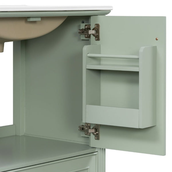 English Elm Video 30 Inch Freestanding Bathroom Vanity Solid Rubberwood Frame with Ceramic Undermount Sink Green N759P448335F