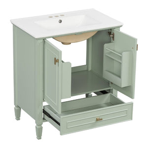 English Elm Video 30 Inch Freestanding Bathroom Vanity Solid Rubberwood Frame with Ceramic Undermount Sink Green N759P448335F