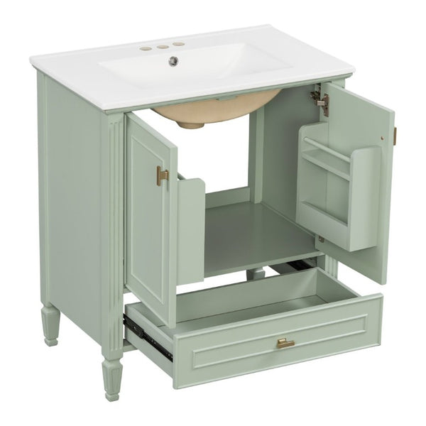 English Elm Video 30 Inch Freestanding Bathroom Vanity Solid Rubberwood Frame with Ceramic Undermount Sink Green N759P448335F