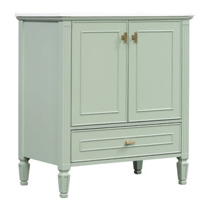 English Elm Video 30 Inch Freestanding Bathroom Vanity Solid Rubberwood Frame with Ceramic Undermount Sink Green N759P448335F