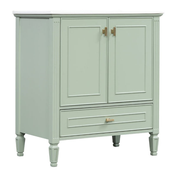 English Elm Video 30 Inch Freestanding Bathroom Vanity Solid Rubberwood Frame with Ceramic Undermount Sink Green N759P448335F