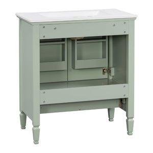 English Elm Video 30 Inch Freestanding Bathroom Vanity Solid Rubberwood Frame with Ceramic Undermount Sink Green N759P448335F