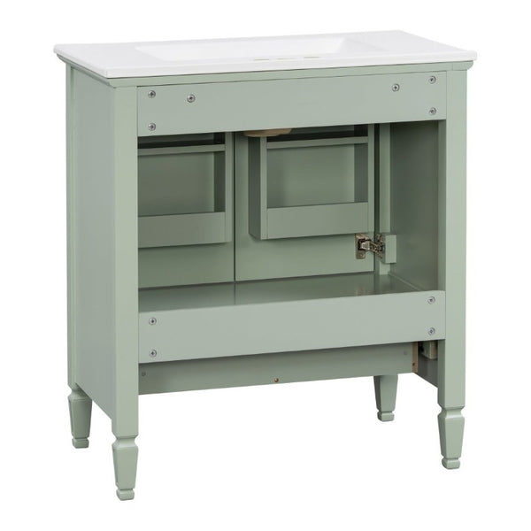 English Elm Video 30 Inch Freestanding Bathroom Vanity Solid Rubberwood Frame with Ceramic Undermount Sink Green N759P448335F