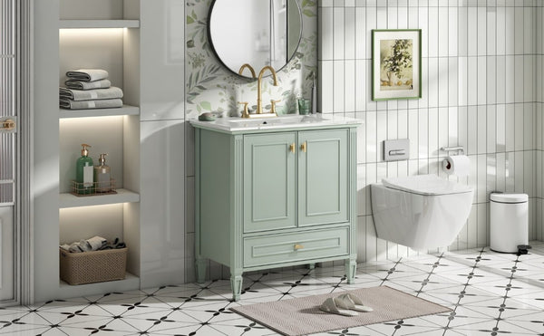 English Elm Video 30 Inch Freestanding Bathroom Vanity Solid Rubberwood Frame with Ceramic Undermount Sink Green N759P448335F