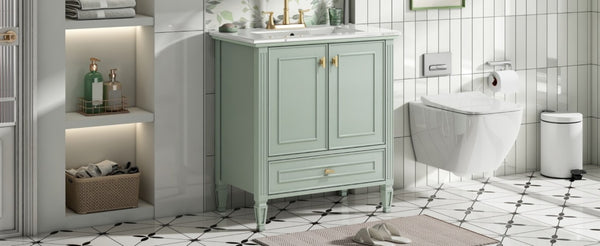 English Elm Video 30 Inch Freestanding Bathroom Vanity Solid Rubberwood Frame with Ceramic Undermount Sink Green N759P448335F