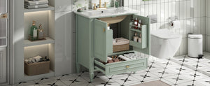 English Elm Video 30 Inch Freestanding Bathroom Vanity Solid Rubberwood Frame with Ceramic Undermount Sink Green N759P448335F
