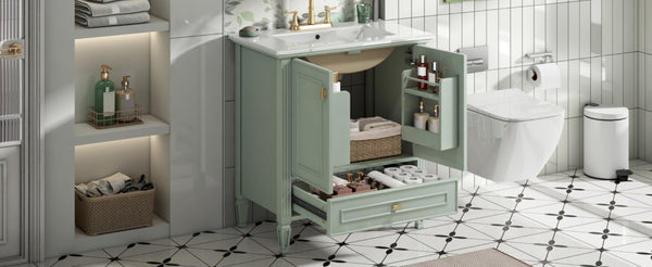 English Elm Video 30 Inch Freestanding Bathroom Vanity Solid Rubberwood Frame with Ceramic Undermount Sink Green N759P448335F