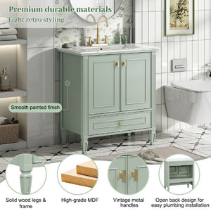 English Elm Video 30 Inch Freestanding Bathroom Vanity Solid Rubberwood Frame with Ceramic Undermount Sink Green N759P448335F