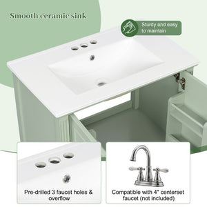 English Elm Video 30 Inch Freestanding Bathroom Vanity Solid Rubberwood Frame with Ceramic Undermount Sink Green N759P448335F