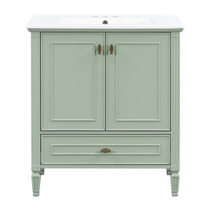 English Elm Video 30 Inch Freestanding Bathroom Vanity Solid Rubberwood Frame with Ceramic Undermount Sink Green N759P448335F