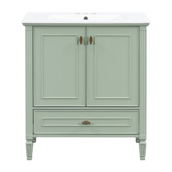English Elm Video 30 Inch Freestanding Bathroom Vanity Solid Rubberwood Frame with Ceramic Undermount Sink Green N759P448335F