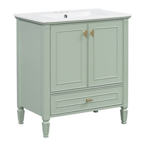 English Elm Video 30 Inch Freestanding Bathroom Vanity Solid Rubberwood Frame with Ceramic Undermount Sink Green N759P448335F