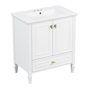 English Elm Video 30 Inch Freestanding Bathroom Vanity Solid Rubberwood Frame with Ceramic Undermount Sink White N759P448335K