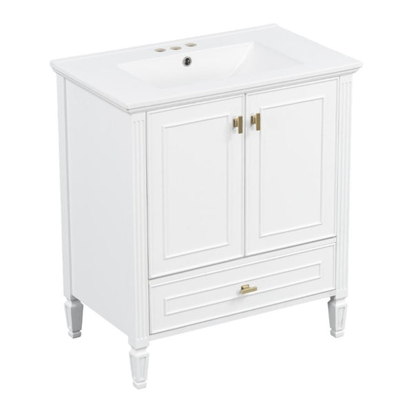 English Elm Video 30 Inch Freestanding Bathroom Vanity Solid Rubberwood Frame with Ceramic Undermount Sink White N759P448335K