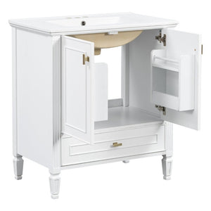 English Elm Video 30 Inch Freestanding Bathroom Vanity Solid Rubberwood Frame with Ceramic Undermount Sink White N759P448335K