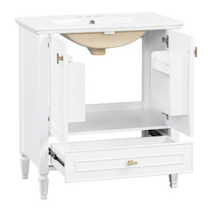 English Elm Video 30 Inch Freestanding Bathroom Vanity Solid Rubberwood Frame with Ceramic Undermount Sink White N759P448335K