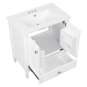 English Elm Video 30 Inch Freestanding Bathroom Vanity Solid Rubberwood Frame with Ceramic Undermount Sink White N759P448335K