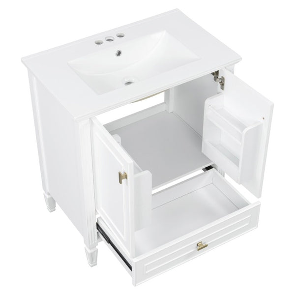 English Elm Video 30 Inch Freestanding Bathroom Vanity Solid Rubberwood Frame with Ceramic Undermount Sink White N759P448335K