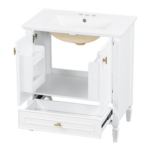 English Elm Video 30 Inch Freestanding Bathroom Vanity Solid Rubberwood Frame with Ceramic Undermount Sink White N759P448335K