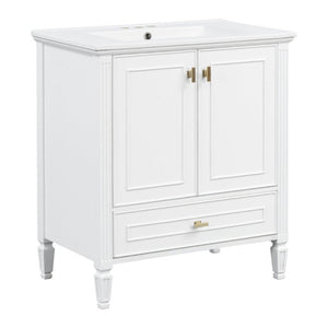 English Elm Video 30 Inch Freestanding Bathroom Vanity Solid Rubberwood Frame with Ceramic Undermount Sink White N759P448335K