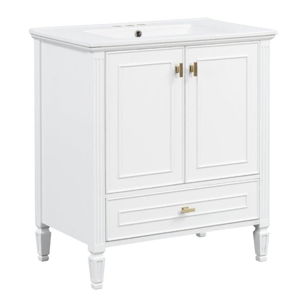 English Elm Video 30 Inch Freestanding Bathroom Vanity Solid Rubberwood Frame with Ceramic Undermount Sink White N759P448335K