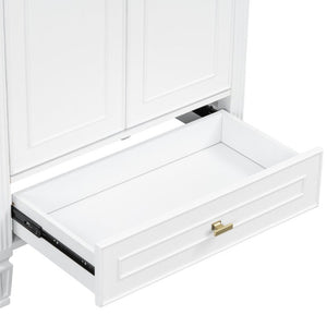 English Elm Video 30 Inch Freestanding Bathroom Vanity Solid Rubberwood Frame with Ceramic Undermount Sink White N759P448335K