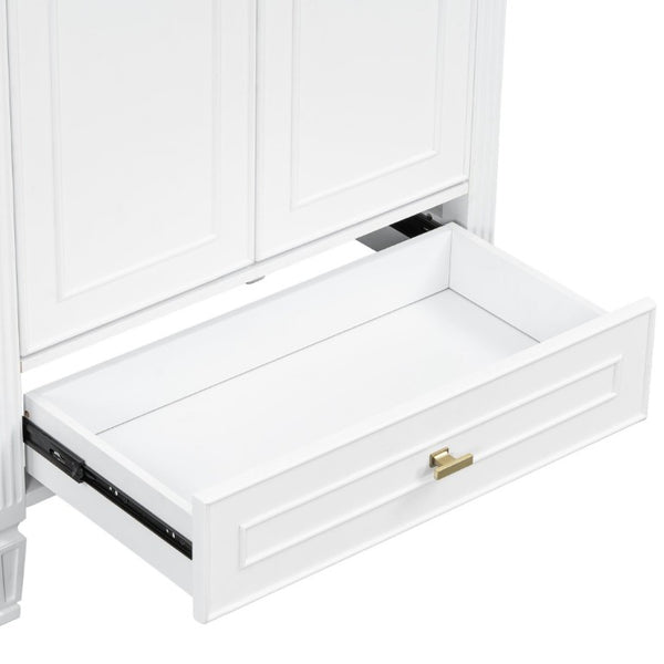 English Elm Video 30 Inch Freestanding Bathroom Vanity Solid Rubberwood Frame with Ceramic Undermount Sink White N759P448335K