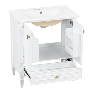 English Elm Video 30 Inch Freestanding Bathroom Vanity Solid Rubberwood Frame with Ceramic Undermount Sink White N759P448335K