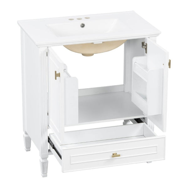 English Elm Video 30 Inch Freestanding Bathroom Vanity Solid Rubberwood Frame with Ceramic Undermount Sink White N759P448335K