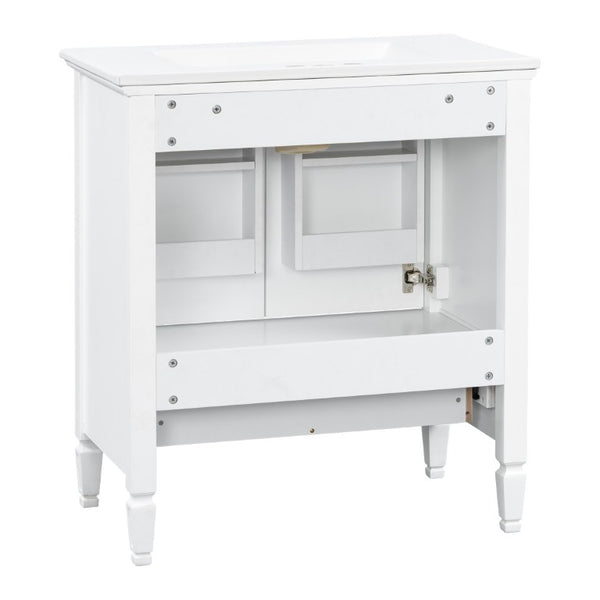 English Elm Video 30 Inch Freestanding Bathroom Vanity Solid Rubberwood Frame with Ceramic Undermount Sink White N759P448335K
