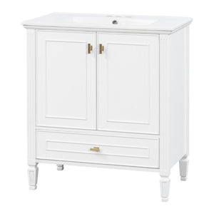 English Elm Video 30 Inch Freestanding Bathroom Vanity Solid Rubberwood Frame with Ceramic Undermount Sink White N759P448335K