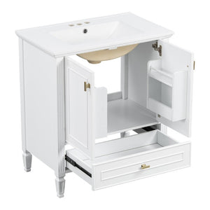 English Elm Video 30 Inch Freestanding Bathroom Vanity Solid Rubberwood Frame with Ceramic Undermount Sink White N759P448335K