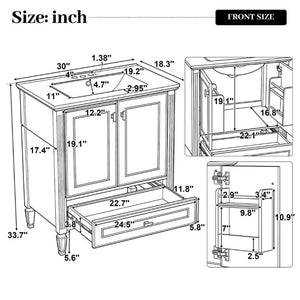 English Elm Video 30 Inch Freestanding Bathroom Vanity Solid Rubberwood Frame with Ceramic Undermount Sink White N759P448335K