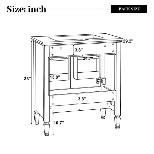 English Elm Video 30 Inch Freestanding Bathroom Vanity Solid Rubberwood Frame with Ceramic Undermount Sink White N759P448335K