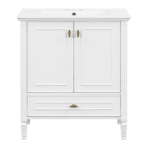 English Elm Video 30 Inch Freestanding Bathroom Vanity Solid Rubberwood Frame with Ceramic Undermount Sink White N759P448335K