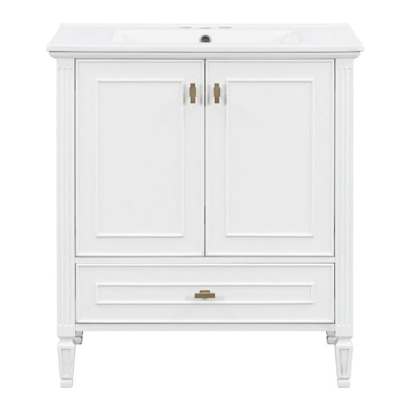 English Elm Video 30 Inch Freestanding Bathroom Vanity Solid Rubberwood Frame with Ceramic Undermount Sink White N759P448335K