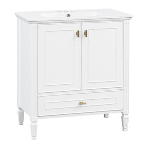 English Elm Video 30 Inch Freestanding Bathroom Vanity Solid Rubberwood Frame with Ceramic Undermount Sink White N759P448335K