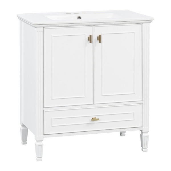 English Elm Video 30 Inch Freestanding Bathroom Vanity Solid Rubberwood Frame with Ceramic Undermount Sink White N759P448335K