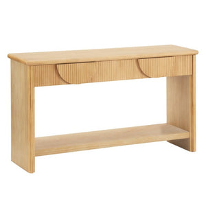 English Elm Video]55 Inch Fluted Pine Veneer Console Table with Soft Close Drawers for Entryway N759P449295N
