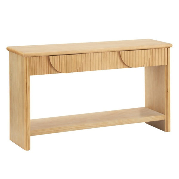 English Elm Video]55 Inch Fluted Pine Veneer Console Table with Soft Close Drawers for Entryway N759P449295N