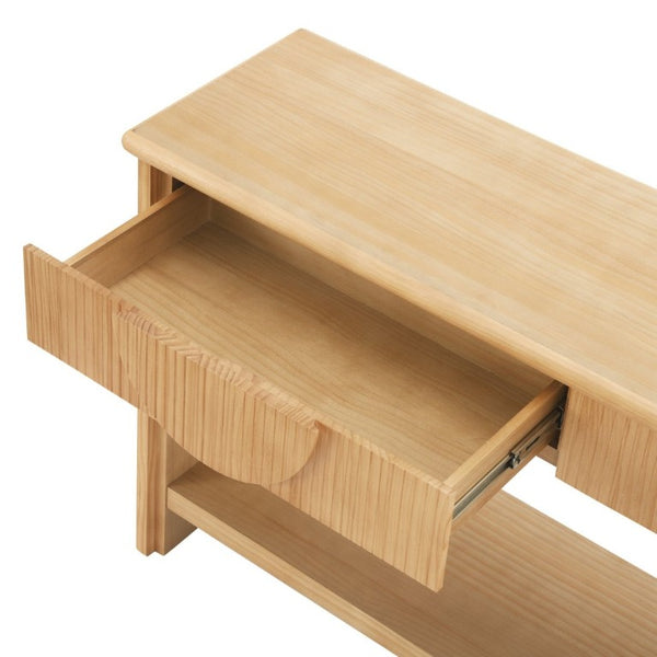 English Elm Video]55 Inch Fluted Pine Veneer Console Table with Soft Close Drawers for Entryway N759P449295N