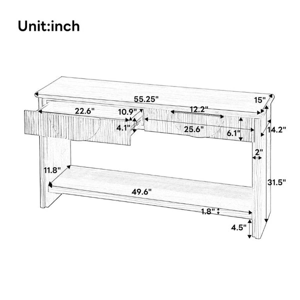 English Elm Video]55 Inch Fluted Pine Veneer Console Table with Soft Close Drawers for Entryway N759P449295N